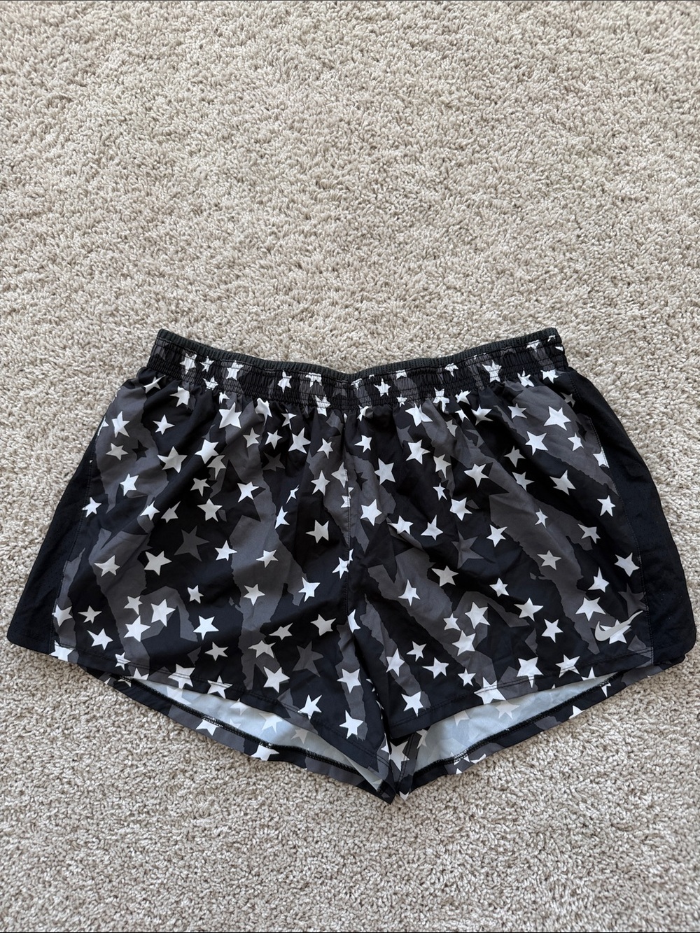 Nike Black Athletic Shorts with White Star Pattern